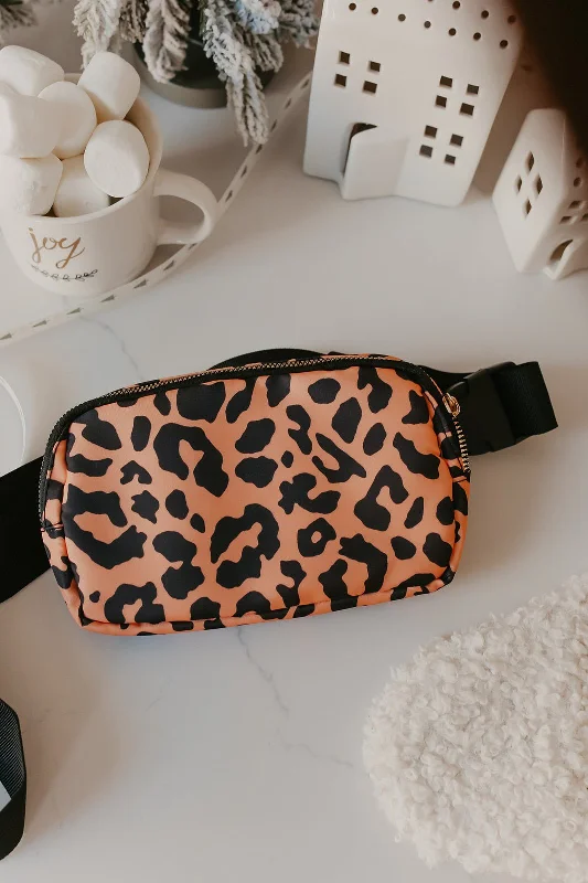 Tebi Leopard Print Quilted Belt Bag