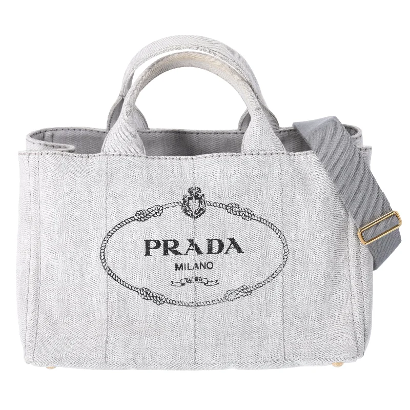 PRADA Canapa Tote Bag 1BG642 Light Gray Denim Logo