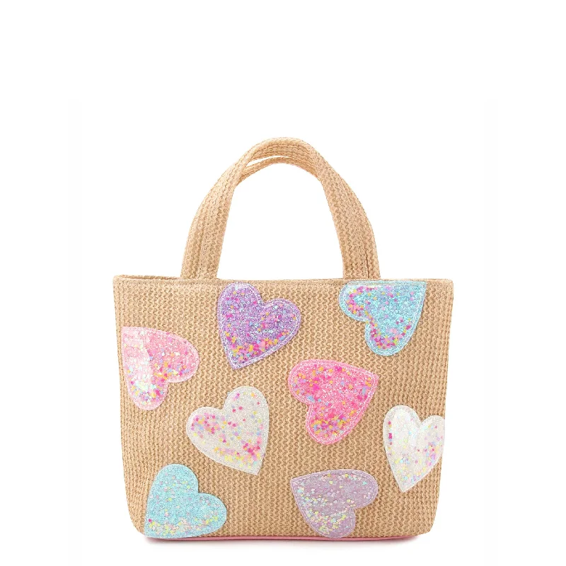 Confetti Hearts Straw Mini Tote Bag