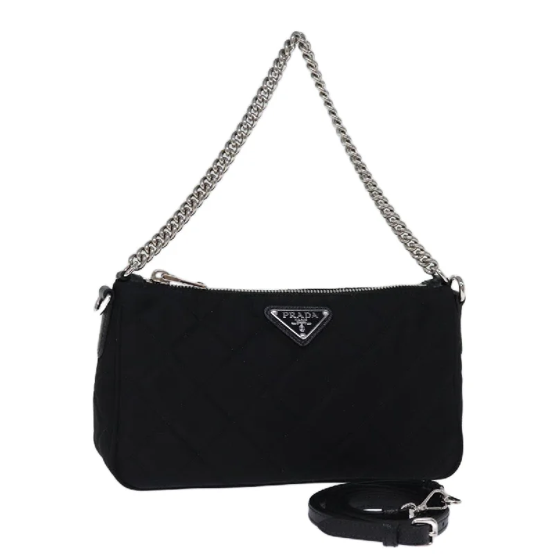 PRADA Chain Shoulder Bag Nylon 2way Black Auth 73993A