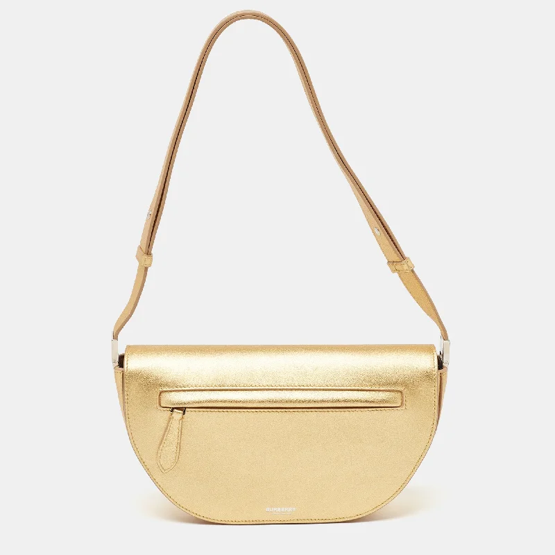 BURBERRY Gold Leather Small Olympia Shoulder Bag