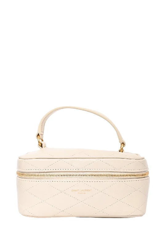 Saint Laurent 2021 White Leather Quilted Mini Vanity Top Handle with Strap