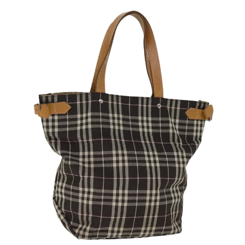 BURBERRY Blue Label Nova Check Tote Bag Nylon Brown Auth bs14116