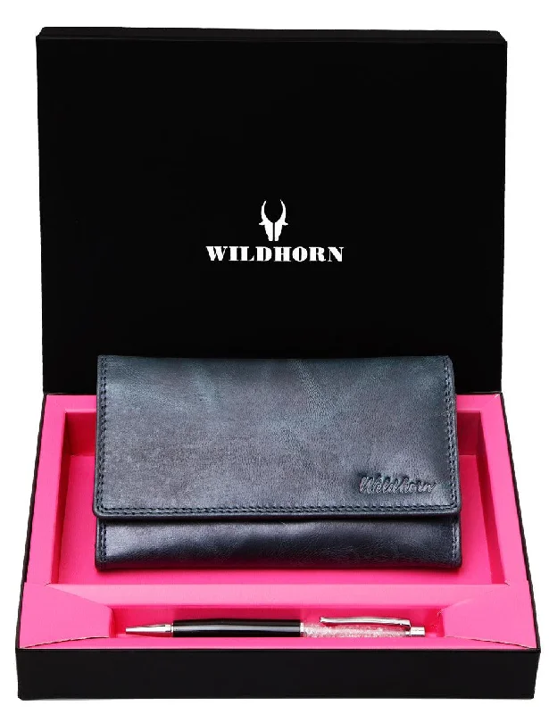 WildHorn®Women's Leather Wallet and Pen Combo Set