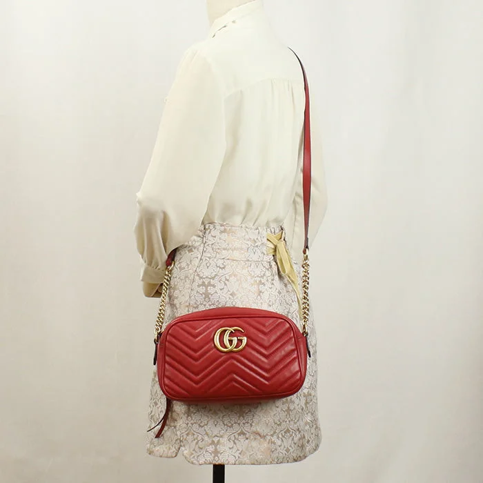 GUCCI 447632 Small Shoulder Bag GG Marmont Diagonal leather red Women