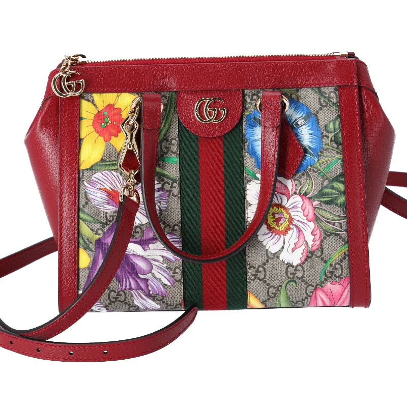 GUCCI Ophidia GG Flora Tote Bag  547551 Brown Red Multi PVC Leather