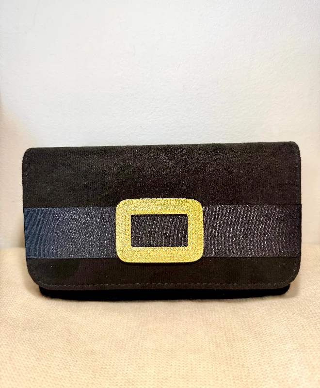 Black Suede Ruby Clutch