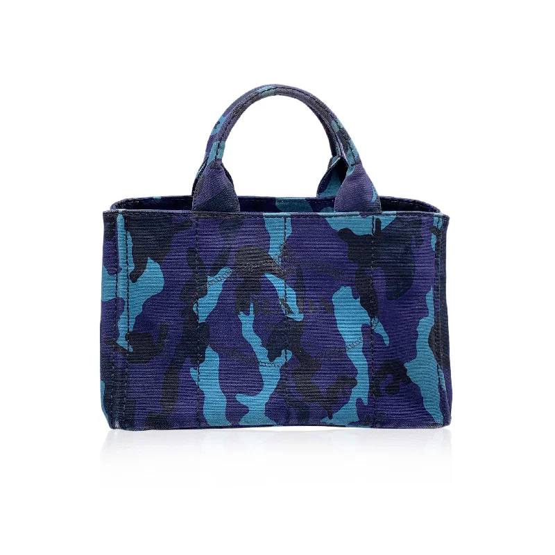 PRADA Blue Camouflage Canvas Canapa Logo Tote Bag