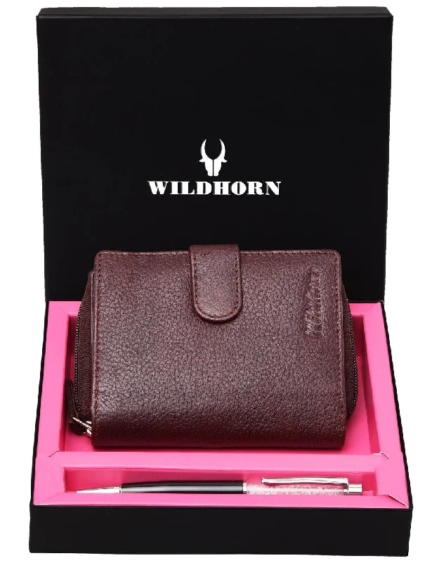 WildHorn®Women's Leather Wallet and Pen Combo Set