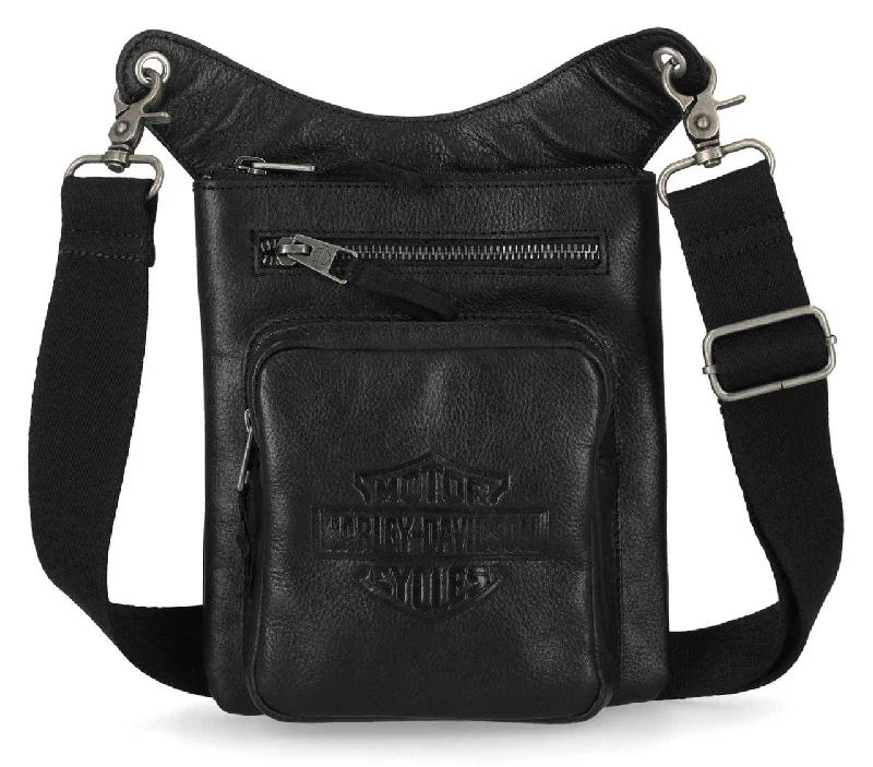 H-D Logo Leather Adjustable Shoulder/Thigh Pack - Black