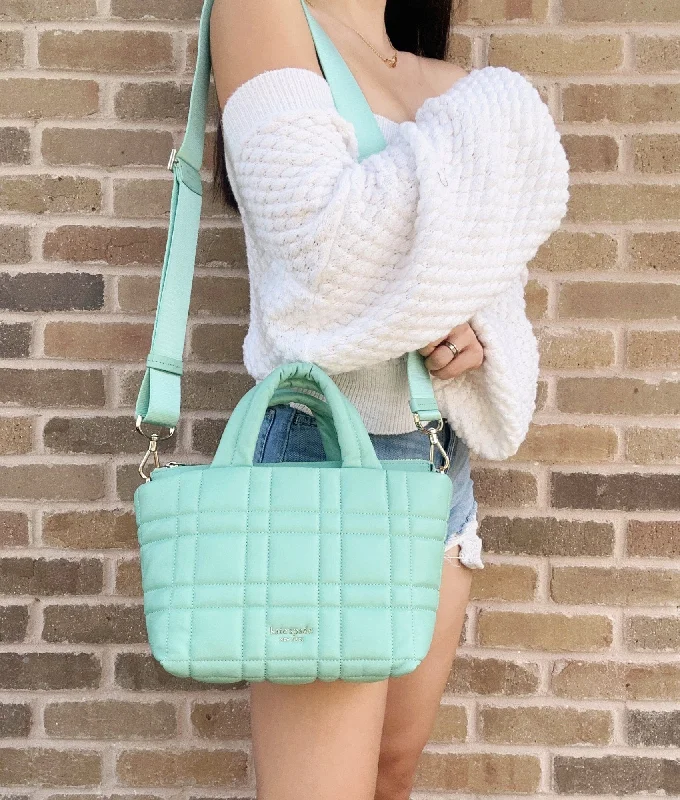 Kate Spade Softwhere Quilted Leather Mini Tote Crossbody Summer Rain Turquoise