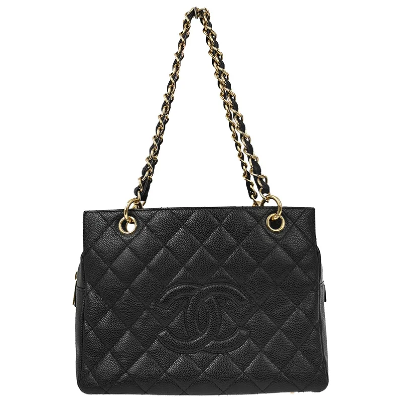 Chanel 2001-2003 Black Caviar Petite Timeless Tote PTT Chain Handbag