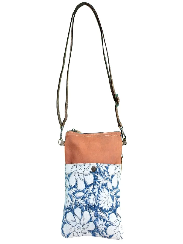 Blue and White Canvas and Flowers Shoulder Bag