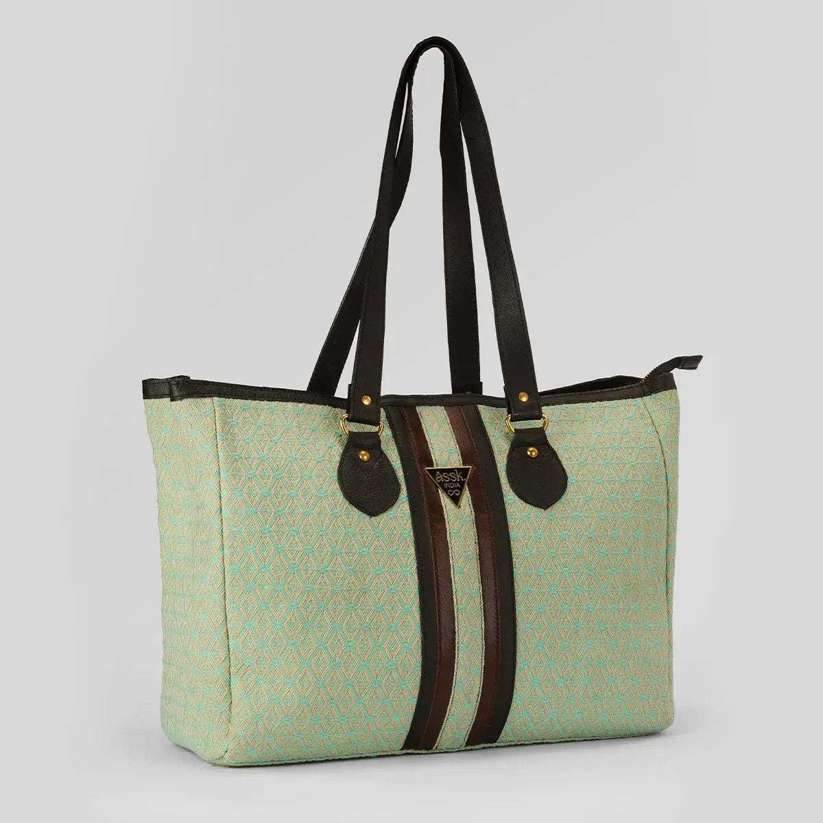 Minty Maze Jacquard Tote Bag