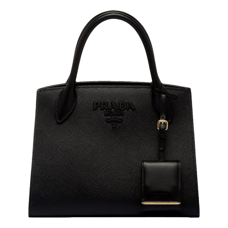 Prada Monochrome Saffiano Top Handle Crossbody Tote Bag Black