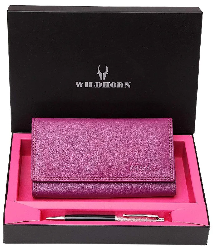 WildHorn®Women's Leather Wallet and Pen Combo Set