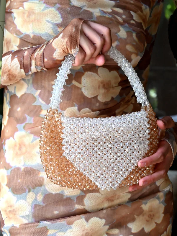 Odette Women Sparkling White And Golden Woven Clutch Bag