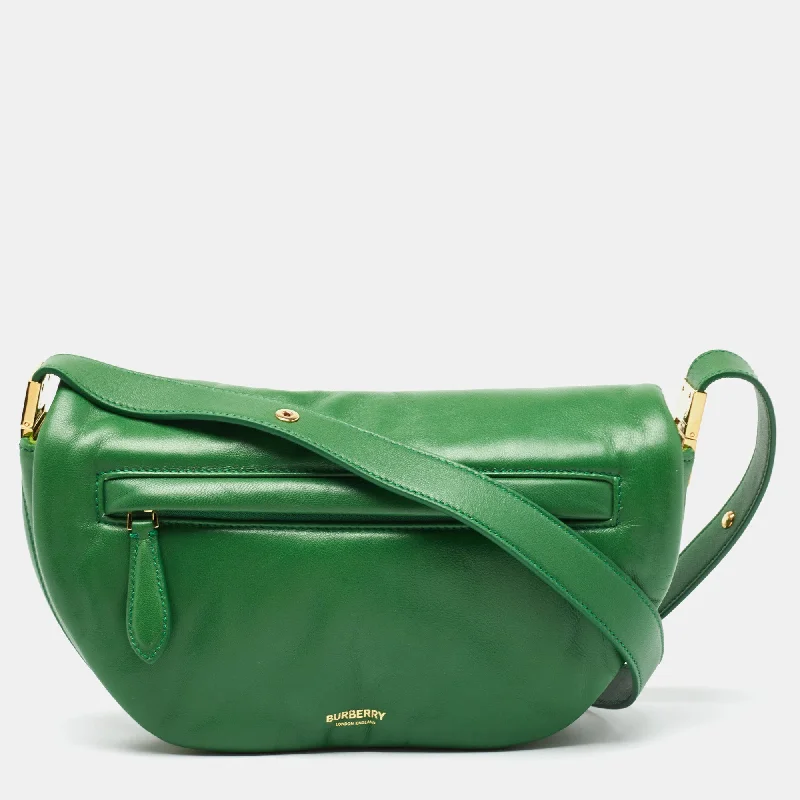 BURBERRY Green Leather Small Olympia Shoulder Bag