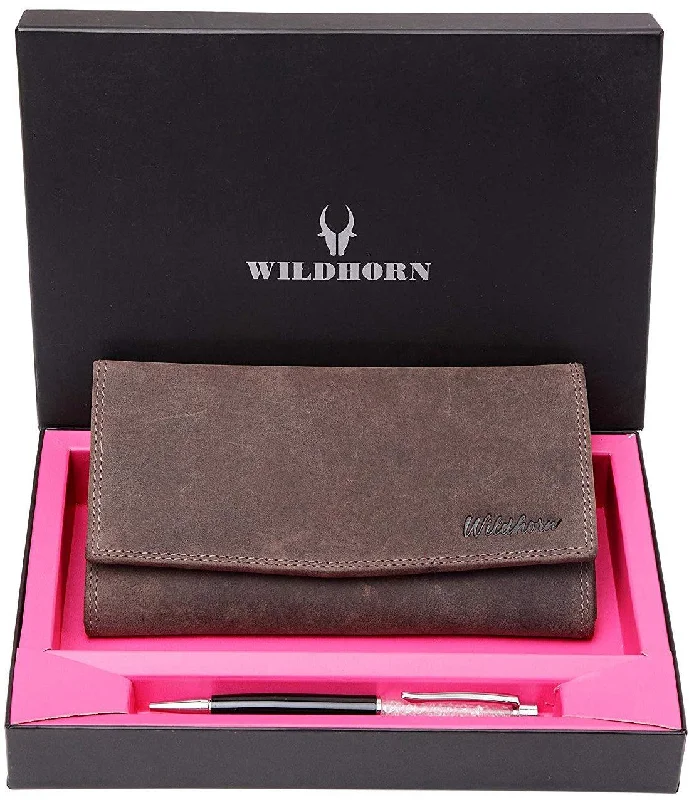 WildHorn®Women's Leather Wallet and Pen Combo Set