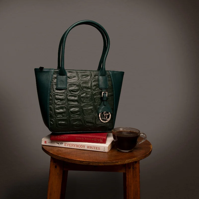 Elvis Tote (Mini) | Leather Tote Bag For Women | Croco Embossed Genuine Leather | Color: Green & Black