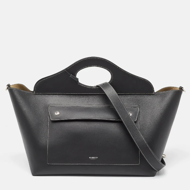 BURBERRY Black Leather Medium Soft Pocket Tote