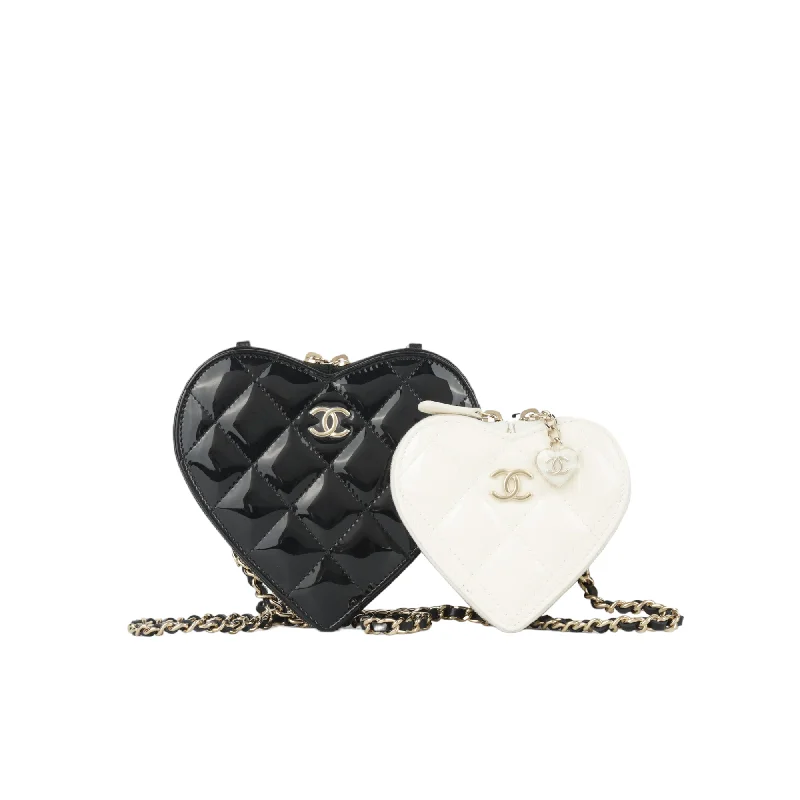 Chanel Double Heart Crossbody - Black/White