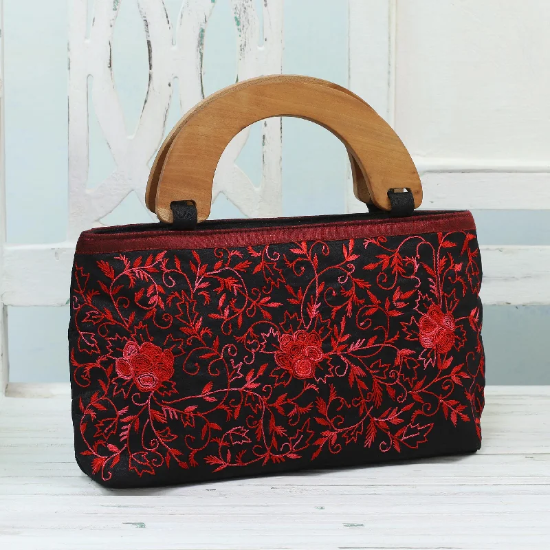 Rose Elegance Embroidered Floral Handle Handbag from India