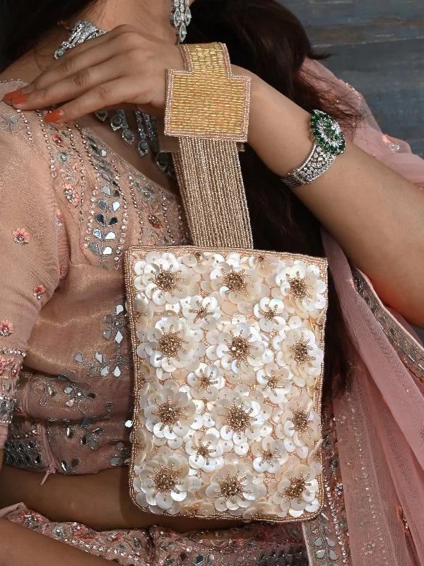 Odette Cream Beads Embroidered Clutch for Women