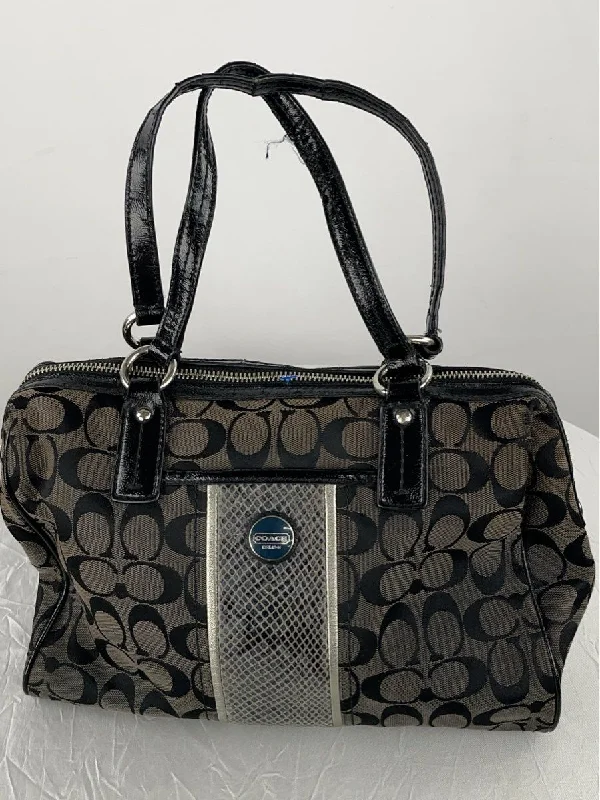 COACH Signature Monogram Snake Print Grey Leather Handbag