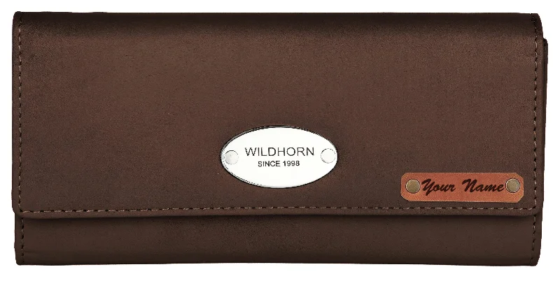 WILDHORN® RFID Protected Customizable Women's Wallet for Gifting | Engrave with Your Name,Company Name or Initials (Brown Nappa)