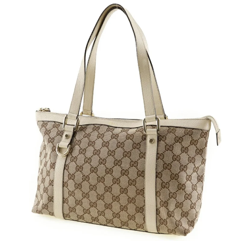 GUCCI Abbey Line Tote Bag 141470 GG Canvas x Leather Made in Italy Beige Shoulder Zipper line Ladies