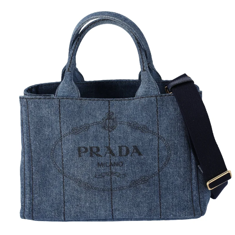 PRADA Canapa Tote Bag Shoulder Bag Navy Denim