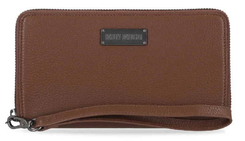 Women's Classic Zip Around Leather Wallet w/ Wristlet - Brown