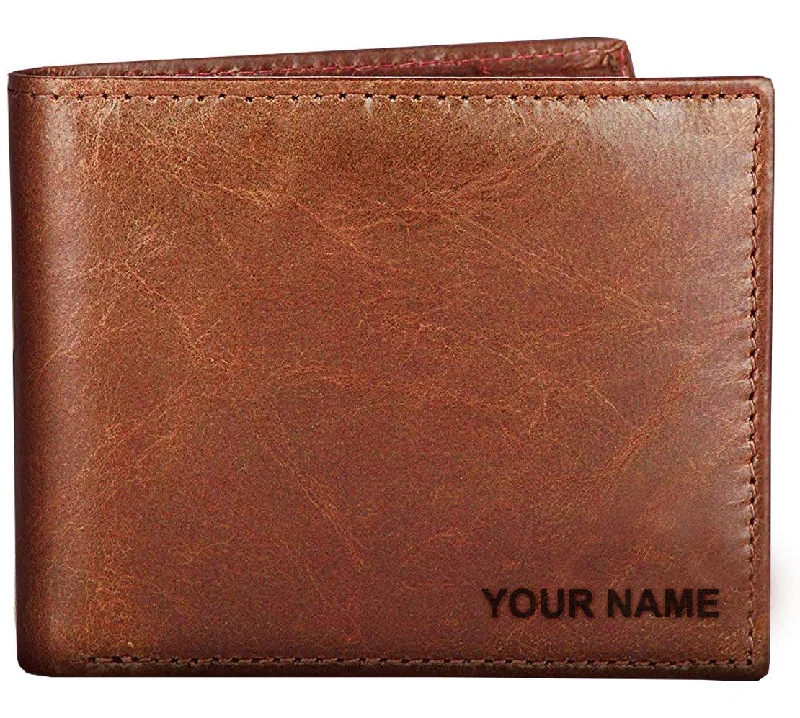 WildHorn® RFID Protected Custom Engraved Personalized High Quality Mens Leather Wallet for Gifting