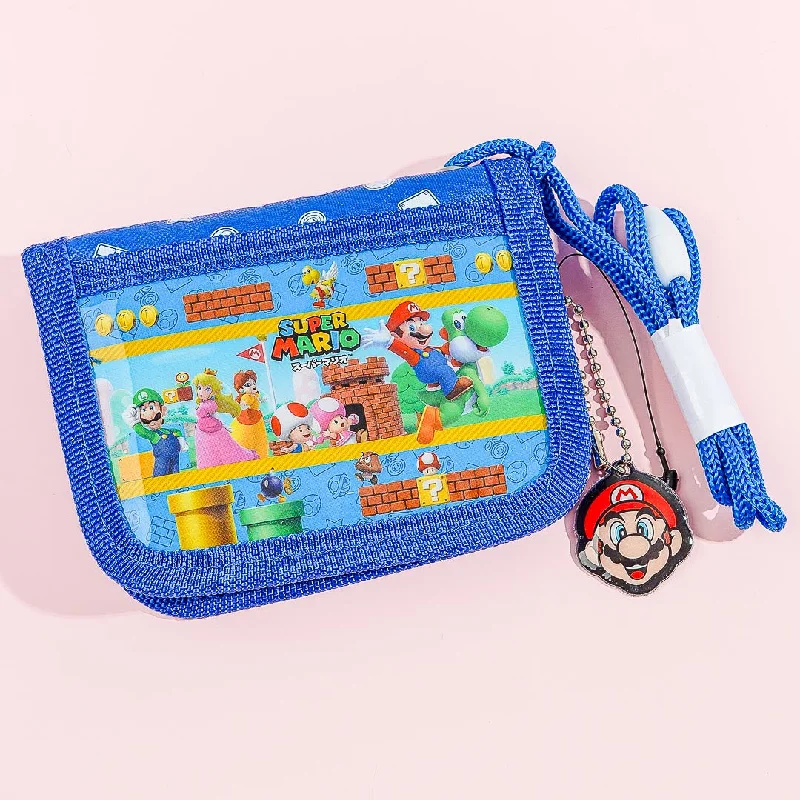 Super Mario Bi-Fold Wallet With Neck Strap - Navy Blue