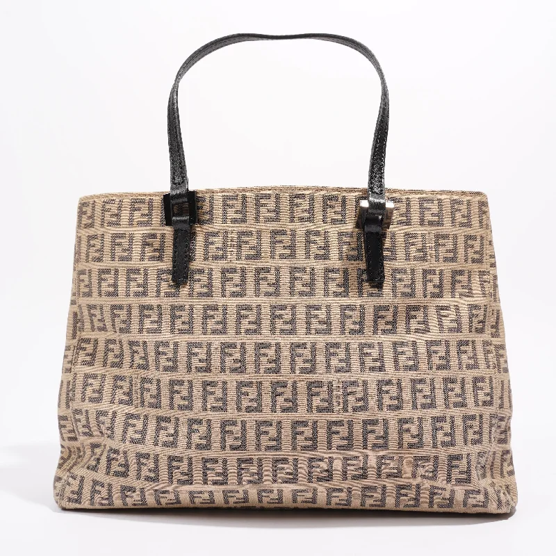 Fendi 2 Way Tote Zucca Print / Beige / Grey Canvas Small