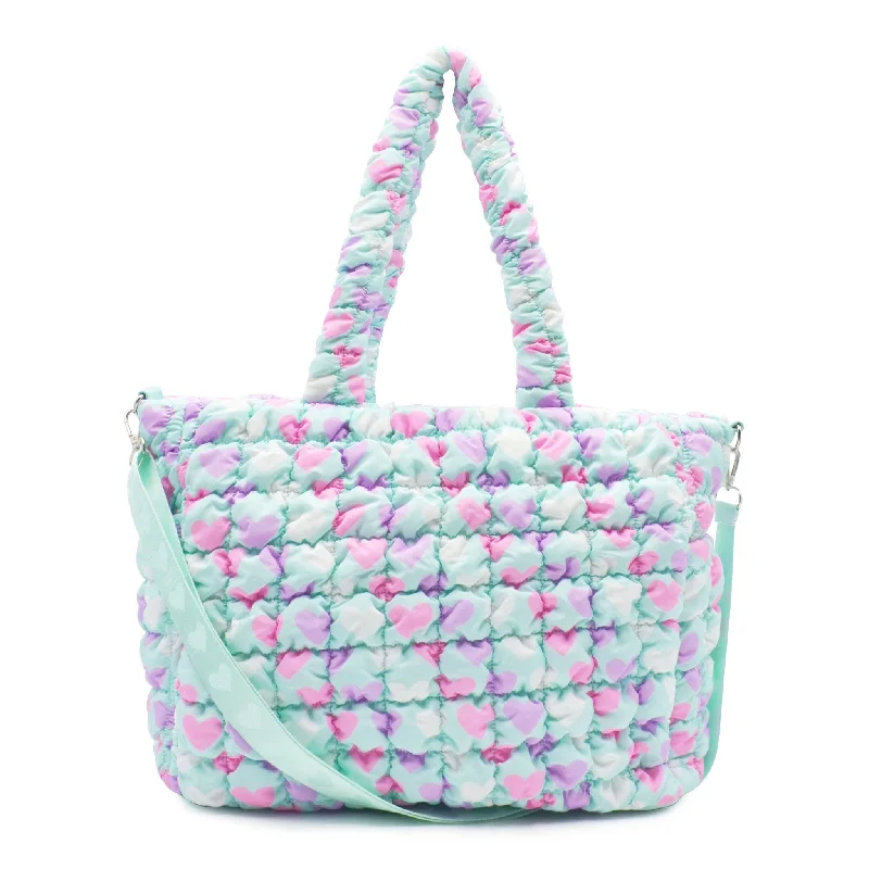 Heart Quilted Scrunch Tote with Detachable Strap