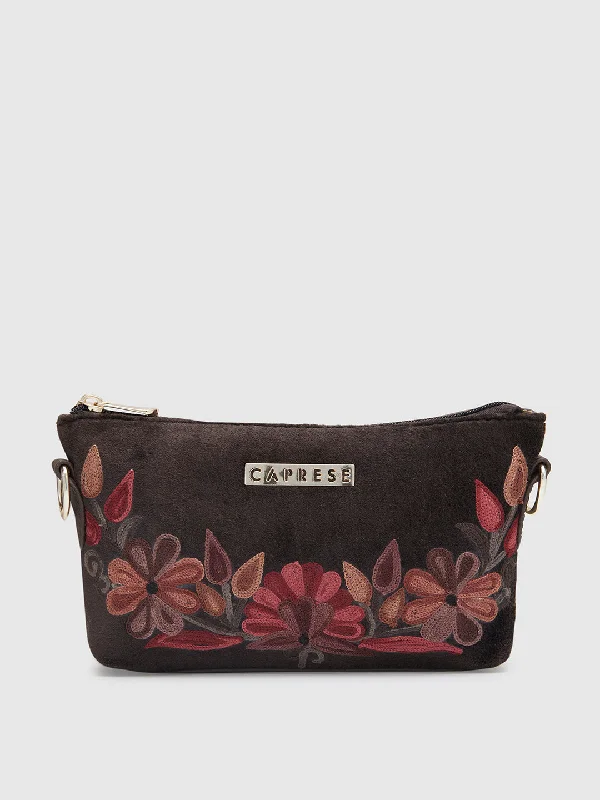 Caprese Tresna Embroidery Small Sling Handbag Brown