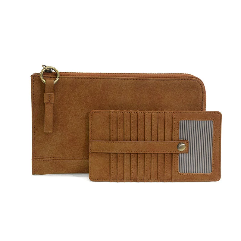 Faux Suede Karina Wristlet & Wallet in Toffee