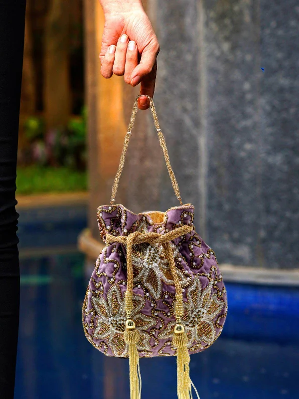 Odette Women Lavender Embellished Potli Handbag!