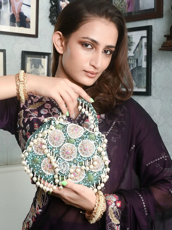 Odette Green Embellished Clutches For Women