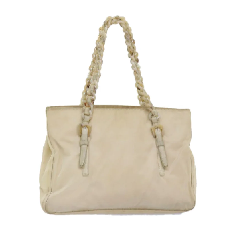 PRADA Chain Shoulder Bag Nylon Beige Auth 74972