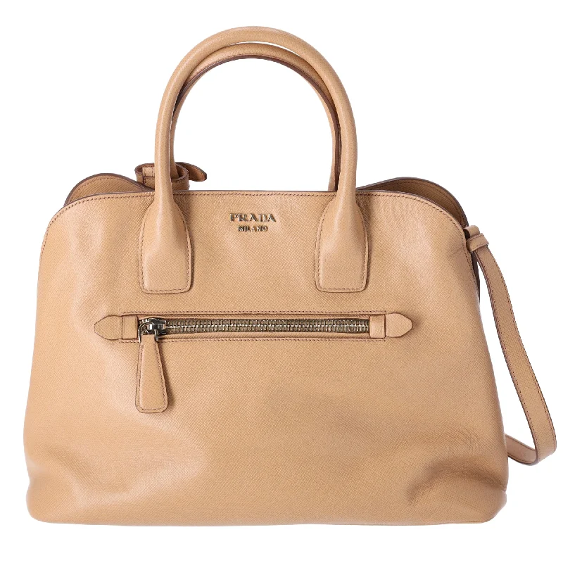 PRADA Logo Handbag BN2554 Beige Saffiano Cuir Leather