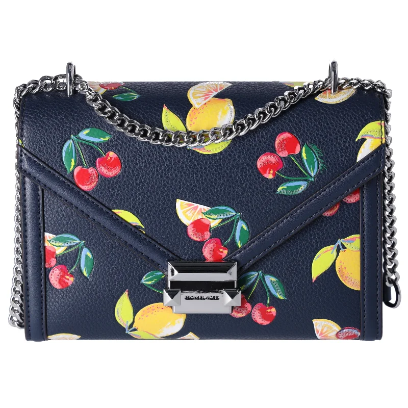 Michael Kors Whitney Medium Flap Shoulder Bag Fruit Print Navy Multi