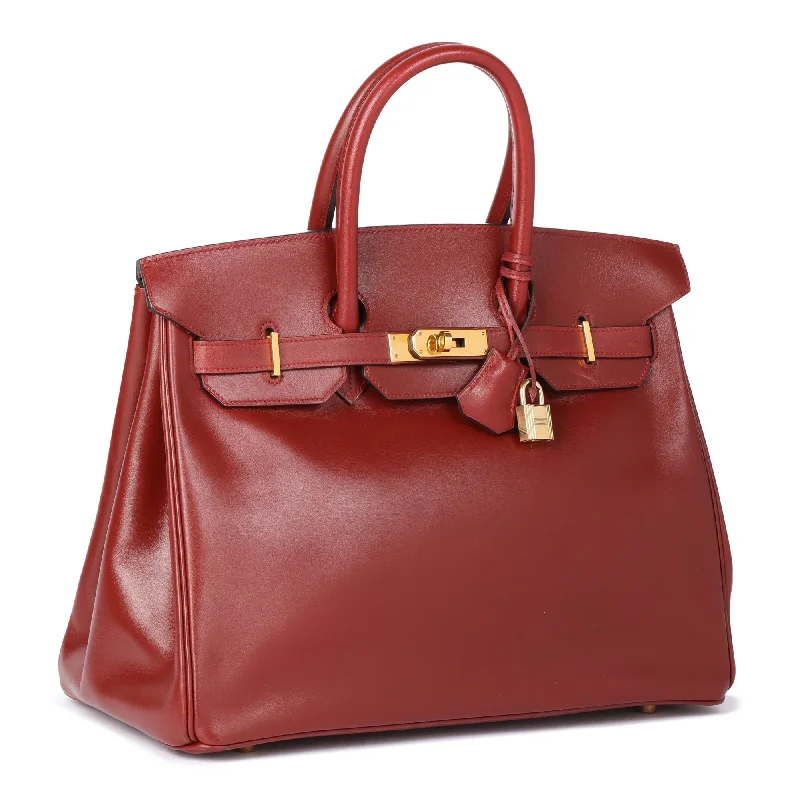 Hermes Rouge Vif Box Calf Leather Vintage Birkin 35cm Retourne Tote