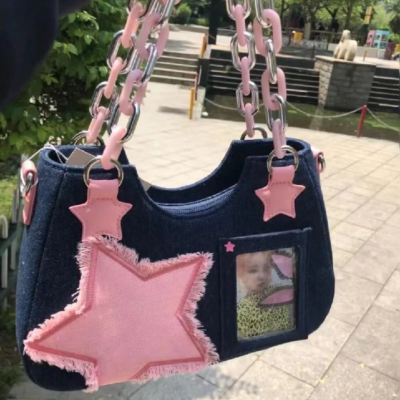 Starry Denim Shoulder Handbag