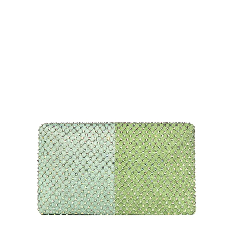 Pistachio Fishnet Crystal Clutch