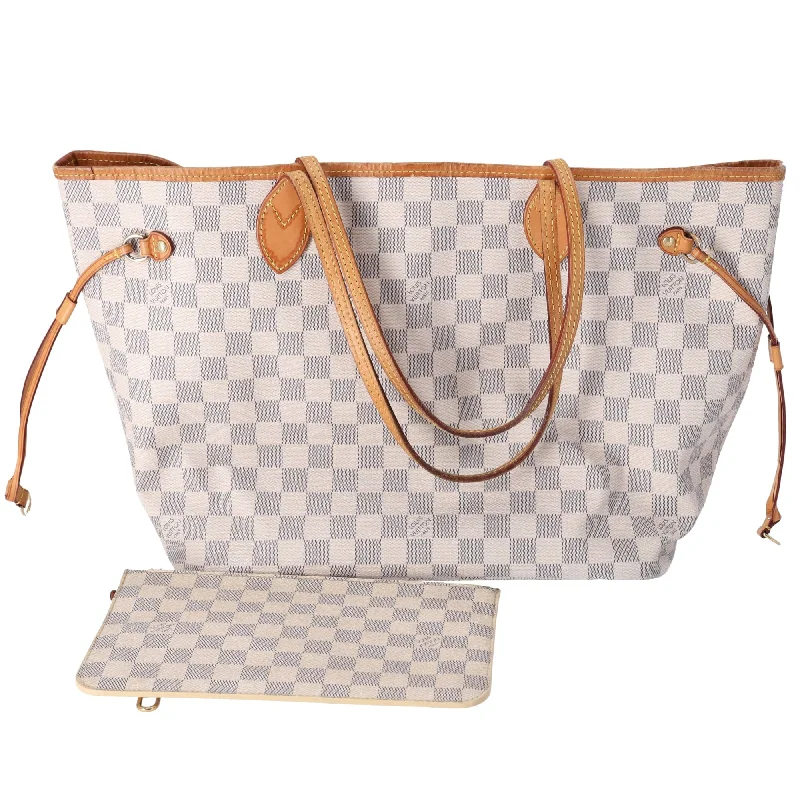 Louis Vuitton Neverfull MM Damier Tote Bag N41361 Azur Damier Canvas + Pouch