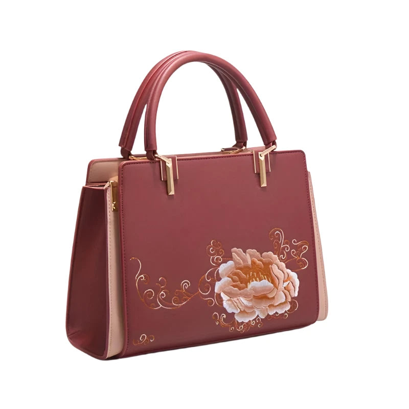 Retro Floral Embroidered Handbag with Multiple Pockets