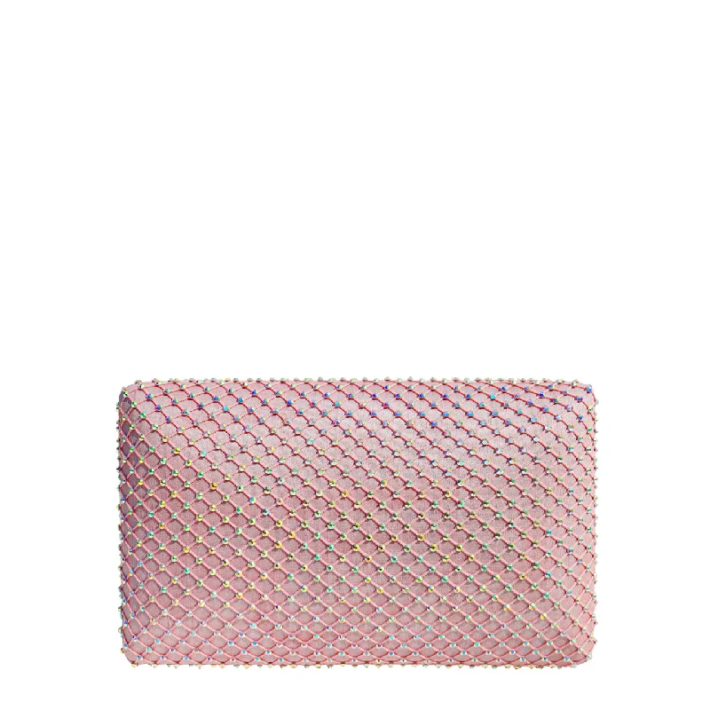 Cotton Candy Fishnet Crystal Clutch